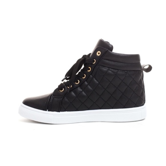 Black/gold quilted high-top sneakers size 7 - Picture 3 of 3